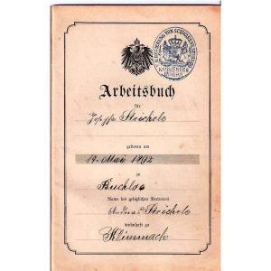 Zeitdokument: "Arbeitsbuch" von Josefa Steichele von 1906