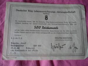 Sterbegeldversicherung 500 Reichsmark 1.1.46