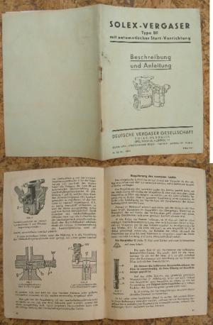 antiquarisches Buch – Deutsche Vergaser G – Solex - Vergaser  Type  BF  mit  automatischer  Startvorrichtung.    -   Beschreibung  und  Anleitung.