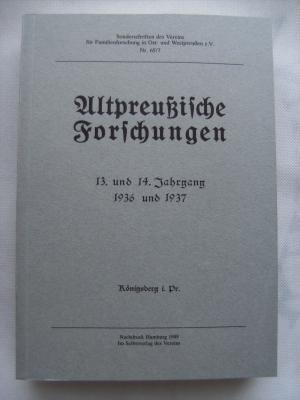 Altpreussische Forschungen - 13.  und 14. Jahrgang 1936 und 1937 Königsberg