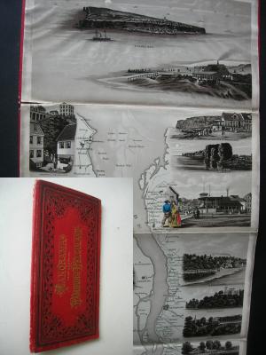 Panorama von Hamburg-Helgoland. Leipzig, Carl Garte, O. J. (um 1890). * Photolithographische Leporello mit 23 kl. Randansichten und farb. Trachtendarstellungen […]