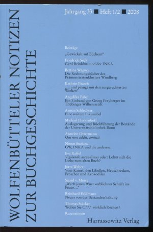 Wolfenbütteler Notizen zur Buchgeschichte, Jahrgang 33, Heft 1/2 2008