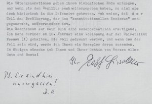 Brief mit eigenh. Unterschrift, Köln 14.3.1988. 1 S. 4°. Sein Briefkopf. BEILAGE.