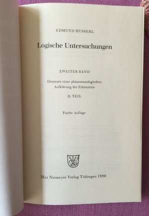 gebrauchtes Buch – Edmund Husserl – Edmund Husserl: Logische Untersuchungen / Logische Untersuchungen