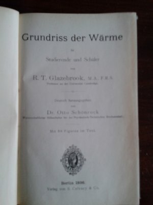 Grundriss der Wärme für Studierende und Schüler. Deutsch hrsg. von O.Schönrock