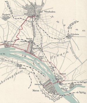 antiquarisches Buch – Uebersichtskarte fuer das Rheingauer Kleinbahn-Project (Wiesbaden – Mainz und Wiesbaden – Ruedesheim)