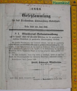 antiquarisches Buch – Gesetzsammlung für das Fürstenthum Schwarzburg-Rudolstadt. 1860 und 1861 (Fürstentum)