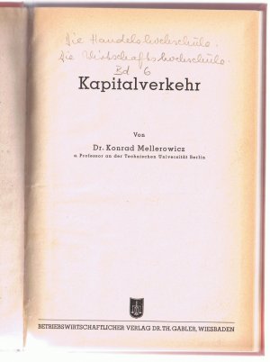 antiquarisches Buch – Konrad Mellerowicz – Kapitalverkehr