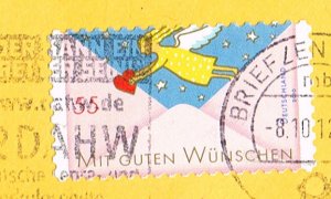 Brief mit Briefmarke Bundesrepublik Deutschland: MiNr. 2791 - Engel aus der Serie: Post "Mit guten Wünschen"