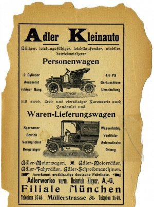 antiquarisches Buch – Münchner Druckerei Verlag A. Spüler  – Adler Kleinauto  Adlerwerke München / Ocularium.. ( Werbeblatt )