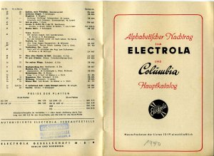 ELECTROLA und COLUMBIA Hauptkatalog Alphabetischer Nachtrag zum Hauptkatalog - Neuaufnahmen der Listen 13 - 19