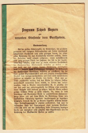 Programm Richard Wagners zur neunten Sinfonie von Beethoven. (9. Symphonie, Ludwig van Beethoven)