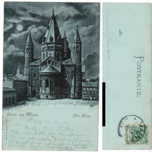 antiquarisches Buch – Ansichtskarte Mondschein-Lithografie – Mainz, der Dom, Mondschein-Lithografie 1898.