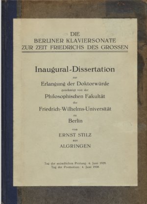 Die Berliner Klaviersonate zur Zeit Friedrichs des Grossen (Inaugural-Dissertation zur Erlangung der Doktorwürde genehmigt von der Philosophischen Fakultät […]