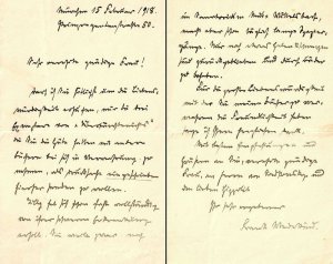 Schriftsteller (1864-1918): Eigenh. Brief mit U. (voller Namenszug). München, Prinzregentenstr. 50. 15. II. 1918. 8°. 2 S. auf Doppelblatt.