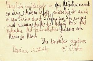 Schriftsteller (1834-1912): Eigenh. Postkarte. Breslau, 12. III. (18)98. 1 S.