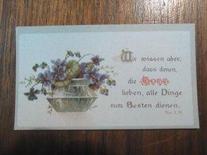 Lesezeichen Lesekärtchen Karte Buchzeichen ca. 5,7 x 10 cm, Spruch: "Wir wissen aber, dass denen die GOTT lieben, alle Dinge zum besten dienen." mit Bild Blumengesteck Wurde früher als Lesezeichen für Bibel oder Gesangbuch benutzt.