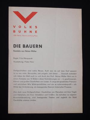 Werbezettel Volksbühne Berlin 1978. Die Bauern von Heiner Müller