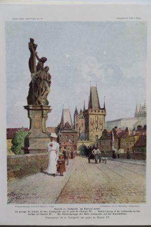 Stara Praha. (Tschech. Ausgabe: Alt-Prag). Jubileumsausgabe. Prag, Koci, (1902). 28,3 x 20,5 x 1,5 cm. * 100 Aquarellen mit Ansichten in Photochromotypie […]