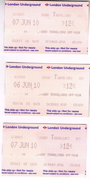 gebrauchtes Buch – 3 London Underground Tickets (U-Bahn-Ticket entwertet)