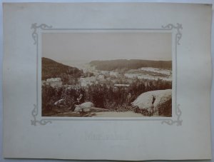 Originale Fotografie (Albuminpapier, Vintage); Zwei Männer auf einer Anhöhe mit Panoramablick auf Marienbad (Marianske Lazne), um 1875