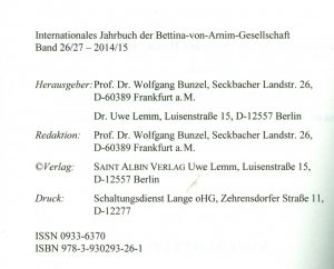 gebrauchtes Buch – Wolfgang Bunzel  – Internationales Jahrbuch der Bettina-von-Arnim-Gesellschaft - Forum für die Erforschung von Romantik und Vormärz