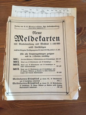 Mittler Verlag 1917. "Neue Meldekarten" Lieferung von 50 blanko Meldeblättern in der original Banderole (Meldungen, Melder, Meldegänger)