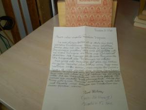 Eigenhändiger Brief mit Unterschrift an "Mein sehr verehrtes Fräulein Droysen". 1 Blatt in DIN A4, liniert, einseitig beschrieben, 20-zeilig.