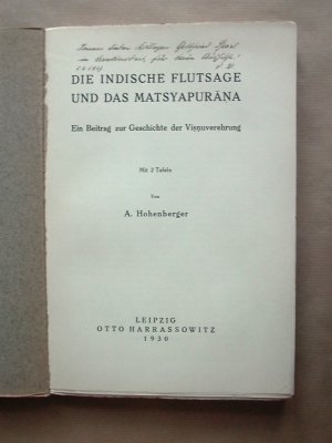 antiquarisches Buch – Hohenberger, A.  – Die indische Flutsage und das Matsyapurana. Ein Beitrag zur Geschichte der Visnuverehrung.