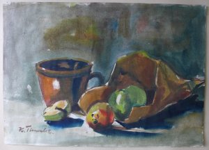 Zwei originale Aquarelle - Früchtestilleben mit Becher - 1936.