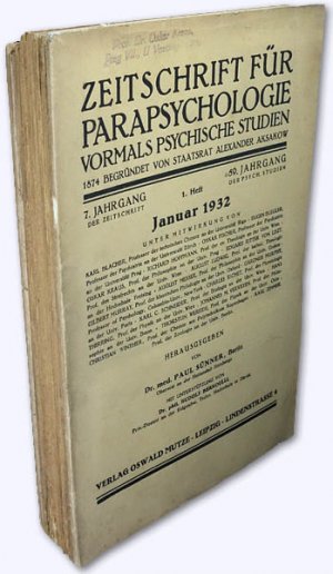 Zeitschrift für Parapsychologie, vormals Psychische Studien. 7. Jhg. 1932, Heft 1-12 [kmpl.]. 1874 begründet von Staatsrat Alexander Aksakow. Herausgegeben […]