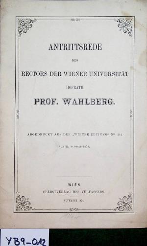 antiquarisches Buch – Wahlberg, Wilhelm Emil – Antrittsrede des Rectors der Wiener Universität Hofrat Prof. Wahlberg.