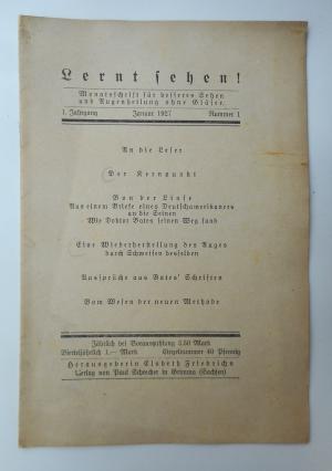 antiquarisches Buch – Elisabeth Friedrichs – Lernt sehen! Monatsschrift für besseres Sehen und Augenheilung ohne Gläser. 1. Jahrgang. Nummer 1. Januar 1927