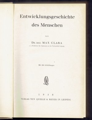 antiquarisches Buch – Dr.Max Clara – Entwicklungsgeschichte des Menschen