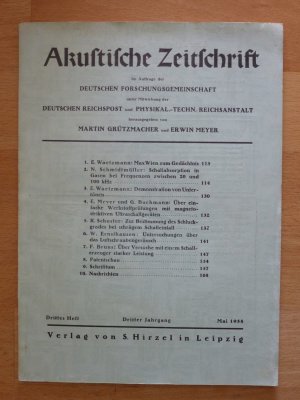 antiquarisches Buch – Grützmacher, Martin; Meyer, Erwin  – Akustische Zeitschrift Mai 1938