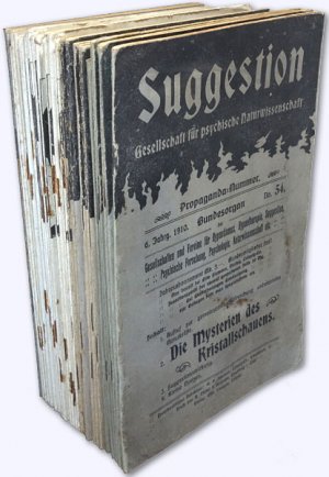 Suggestion. 36 Nummern in 30 Heften. [Monatsheft der] Gesellschaft für psychische Naturwissenschaft. No. 54, 56/57-60, 62/63, 64, 66-71/72, 75/76, 85, […]