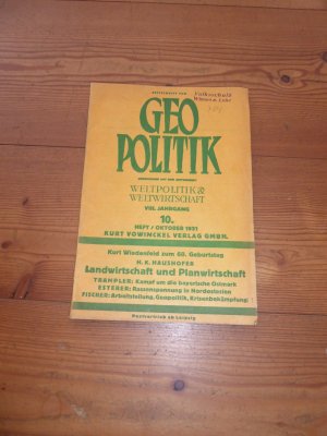 antiquarisches Buch – Geopolitik VIII. Jahrgang 10. Heft/ Oktober 1931