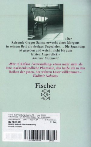 gebrauchtes Buch – Franz Kafka – DIE VERWANDLUNG. Mit einem Kommentar von Vladimir Nabokov.