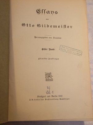 antiquarisches Buch – Otto Gildemeister – Essays