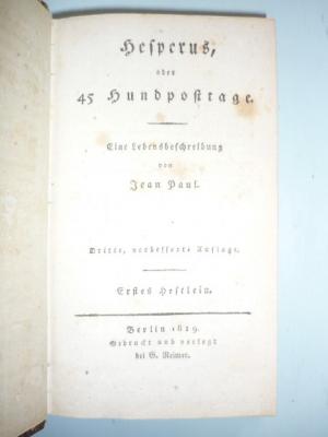 Hesperus, oder 45 Hundposttage. Eine Lebensbeschreibung von Jean Paul. 2 (Erstes und Zweites) Heftlein (von 4) in 1 Bd.