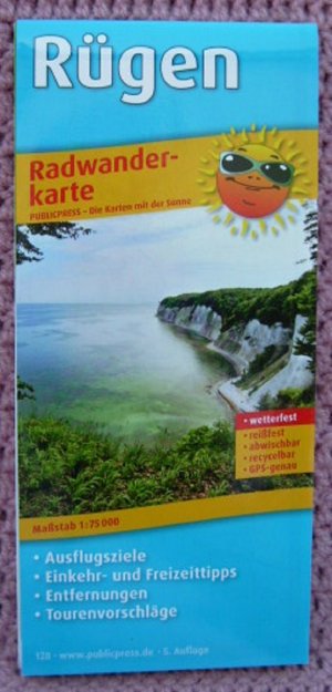 gebrauchtes Buch – Radwanderkarte Freizeitkarte Rügen • Maßstab 1 : 75 000 • GPS-genau wetterfest reißfest abwischbar recycelbar • Ausflugsziele • Einkehr- und Freizeittipps • Entfernungen • Tourenvorschläge