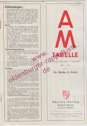 antiquarisches Buch – Koch, Walter A – AM Tabelle (Aszendenten-Tabelle) 46° - 56°  ( 1946)  - Koch, Walter A.