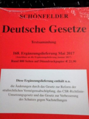 Deutsche Gesetze 168. Ergänzungslieferung - Rechtsstand: 2. Mai 2017