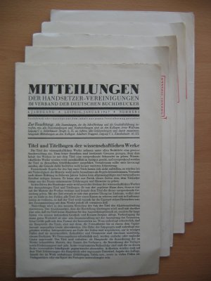 antiquarisches Buch – Mitteilungen der Handsetzer-Vereinigungen im Verband der deutschen Buchdrucker, 4. Jg., Nr. 1, 3, 4, 5, 6