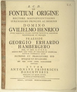 De Fontium Origine.