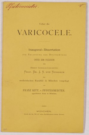antiquarisches Buch – Pfistermeister Franz Ritt – Ueber die Varicocele.