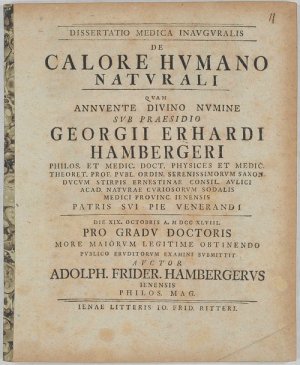 De Calore Humano Naturali. & Hilscher, Simon Paul: Prolusio II. De Aethiope Minerali.