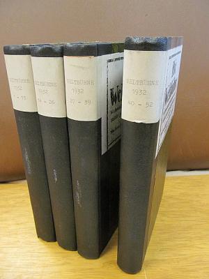 Die Weltbühne. Wochenschrift für Politik - Kunst - Wirtschaft. XXVIII. Jahrgang 1932. Heft 1 – 52 in 4 Bänden. ( Originalausgabe - kein Nachdruck ).