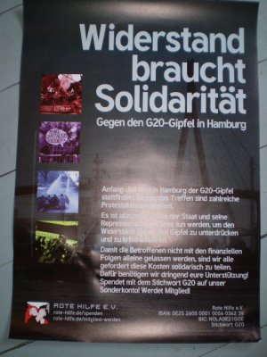 Rote Hilfe e.V.: Widerstand braucht Solidarität. Gegen den G20-Gipfel in Hamburg (Plakat, Poster)(RAF, Autonome, Antifa), G 20