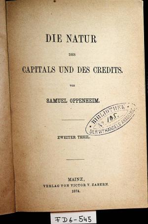 antiquarisches Buch – Samuel Oppenheim – Die Natur des Capitals und des Credits. 2. Teil